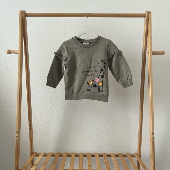 Petit Lem Olive Sweatshirt with Giraffe Design - Picture 1 of 3